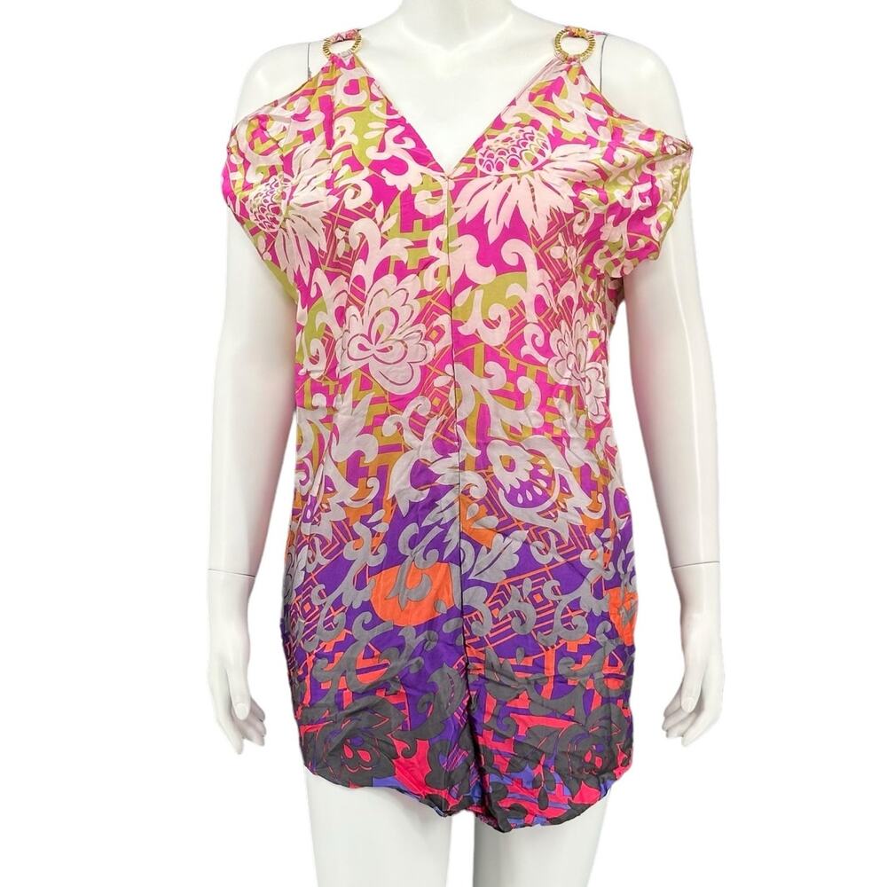 Alice & Trixie Top Womens XS Pink Tunic Lightweight Silk V-Neck Colorful Resort